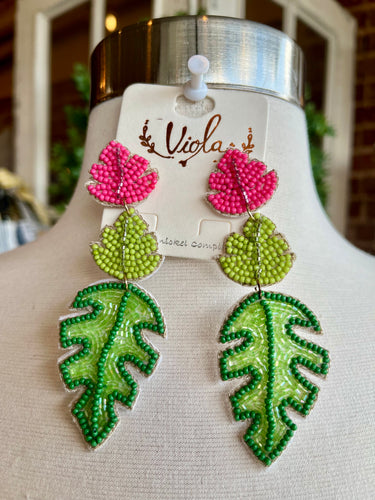 Beaded Palm Leaf Earrings