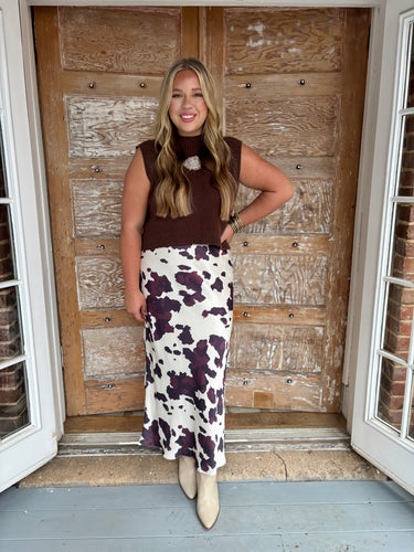 Casi Cow Print Waistband Skirt