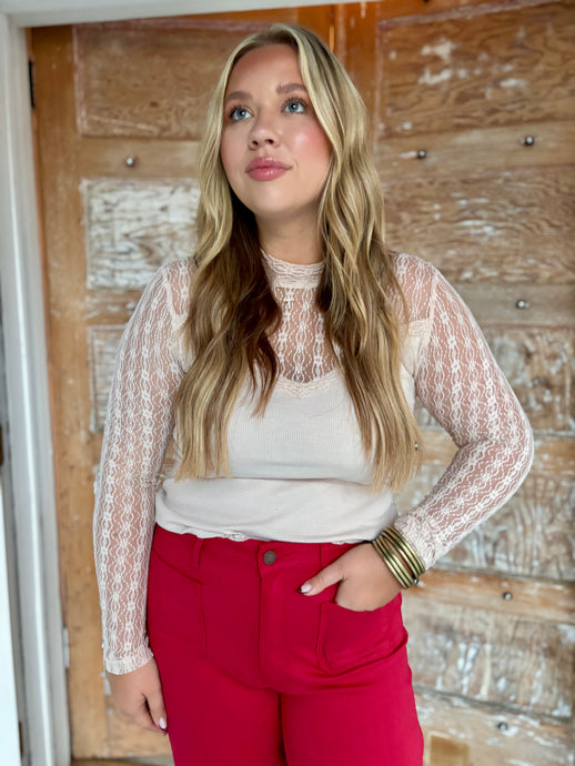 Sarah Mock Neck Lace Top
