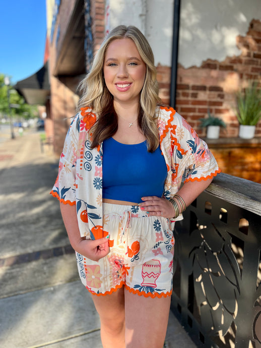 Florals and Fruit Wavy Trim Collared Shirt