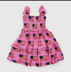 Betty Pink Flag Smocked Dress Bamboo
