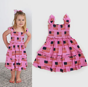 Betty Pink Flag Smocked Dress Bamboo