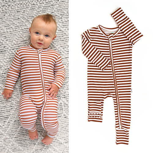 Chase Brown Ribbed ZIP Bamboo Baby Sleepies Little