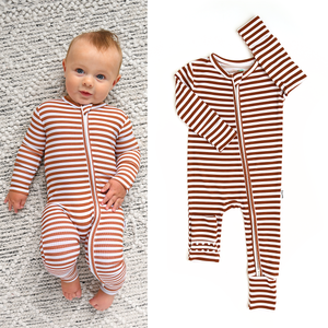 Chase Brown Ribbed ZIP Bamboo Baby Sleepies Little