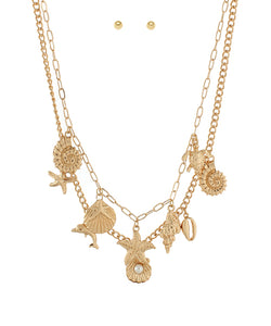 Layered Sealife Multi Charm Pearl Necklace