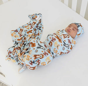 Griffin Baby Doodle Swaddle Blanket & Knot Hat