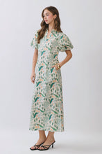 Polly Peacock Puff Sleeve Midi Dress