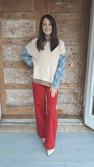 Dalia Denim Checker Sleeve Sweater