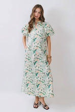 Polly Peacock Puff Sleeve Midi Dress