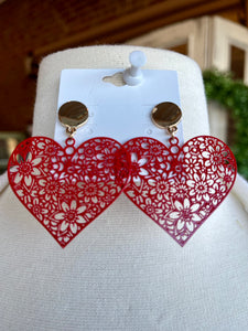 Color Coating Heart Filigree Earrings