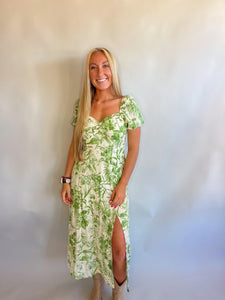 Harmonia Leaf Print Spilt Thigh Midi Dress