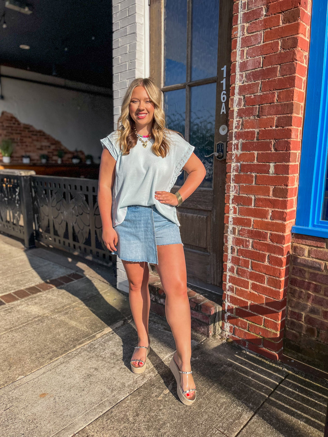 Laci High Rise Raw Hem Denim Skort