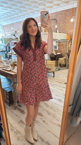 Bouncy Burgundy Abstract Pattern Dress