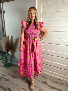 Charming Cheetah Cotton Poplin Smocked Midi Dress