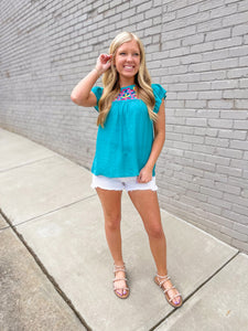 Payson Embroidered Flutter Sleeve Top