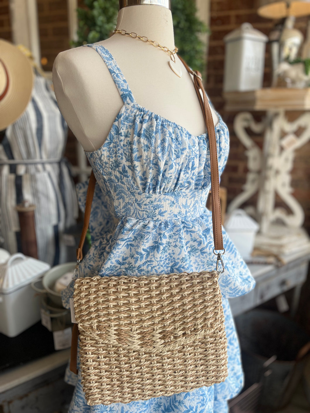 Woven Straw Flipover Clutch