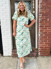 Polly Peacock Puff Sleeve Midi Dress