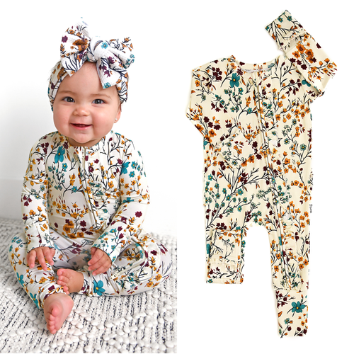 Maren Floral RUFFLE ZIP Bamboo Sleepies Little Baby Outfit
