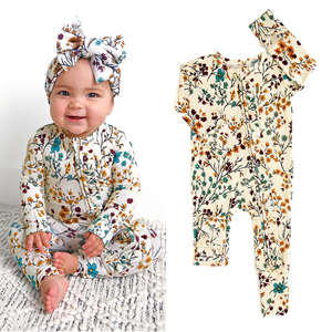 Maren Floral RUFFLE ZIP Bamboo Sleepies Little Baby Outfit