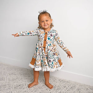 Maren Floral BUTTON DRESS Kids Fall Outfit