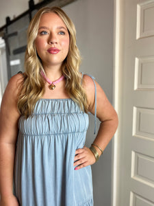 Arwen Chambray Tie Strap Tiered Maxi Dress