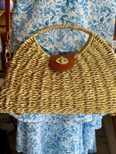 Metallic Half Moon Straw Clutch