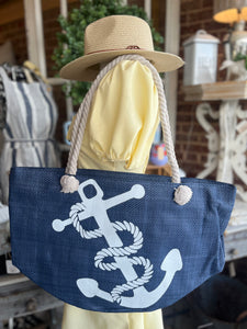 Large Anchor Print Bucket Tote