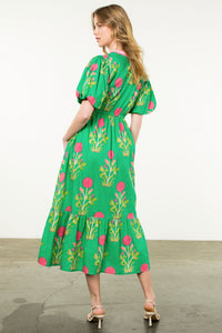 THML Georgiana Puff Sleeve Flower Print Maxi Dress