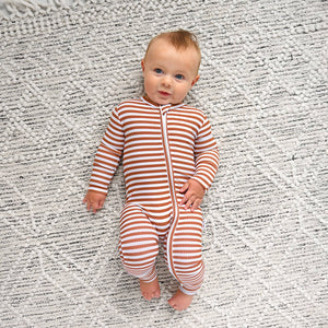 Chase Brown Ribbed ZIP Bamboo Baby Sleepies Little
