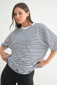 Coastal Cotton Striped Oversized Crewneck Tee