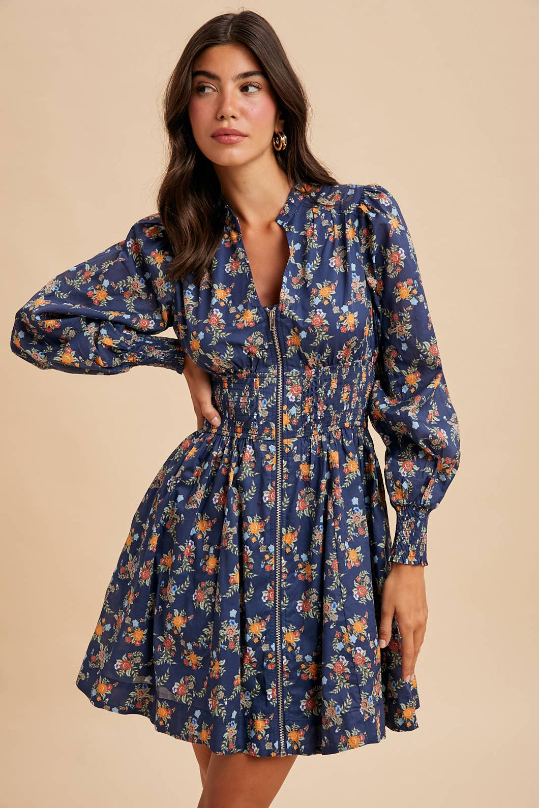 Maggie Zippered Floral Mini Dress
