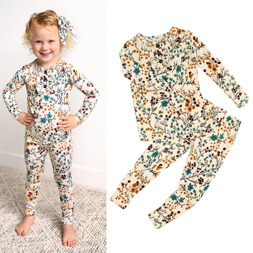 Maren Floral RUFFLE TWO PIECE Bamboo Kids Lounge Set