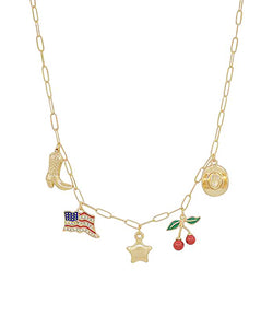 American Flag & Multi Charm Necklace
