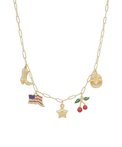 American Flag & Multi Charm Necklace
