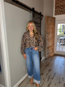 Feline Fine Long Sleeve Cheetah Print Top THML