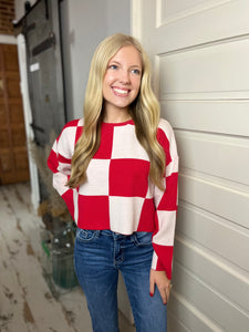 Sarah Round Neck Checkered Top