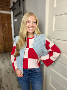 Sarah Round Neck Checkered Top