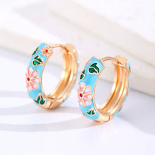 VINTAGE CLOISONNE ENAMEL FLORAL HOOP EARRINGS