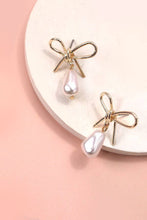 PEARL DANGLE GOLD BOW DROP EARRINGS
