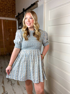 She's All That Blue Floral Striped Mini Dress