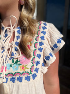THML Luella Embroidered Flutter Sleeve Top