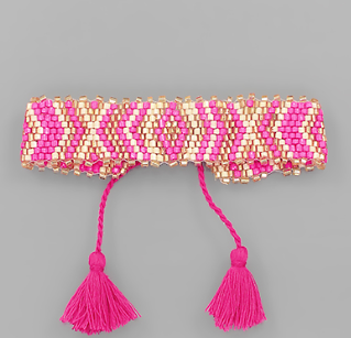 Rhombus Pink and Gold Beaded Pull Bracelet