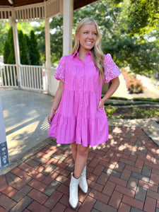 Music Row Vegan Leather Puff Sequin Sleeve Dress