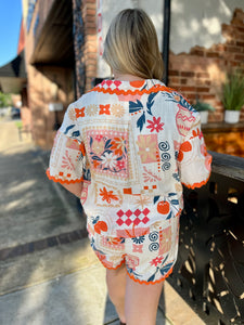 Florals and Fruit Wavy Trim Collared Shirt