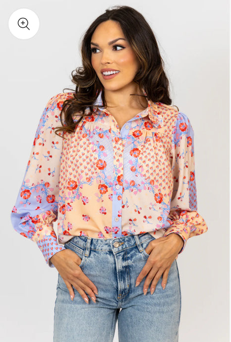 Anna Floral Ruffle Button Up Blouse