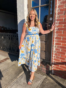 Lemon Drop Smocked Back Midi Dress
