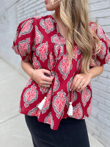 Rita Puff Sleeve Tassel Tie Top