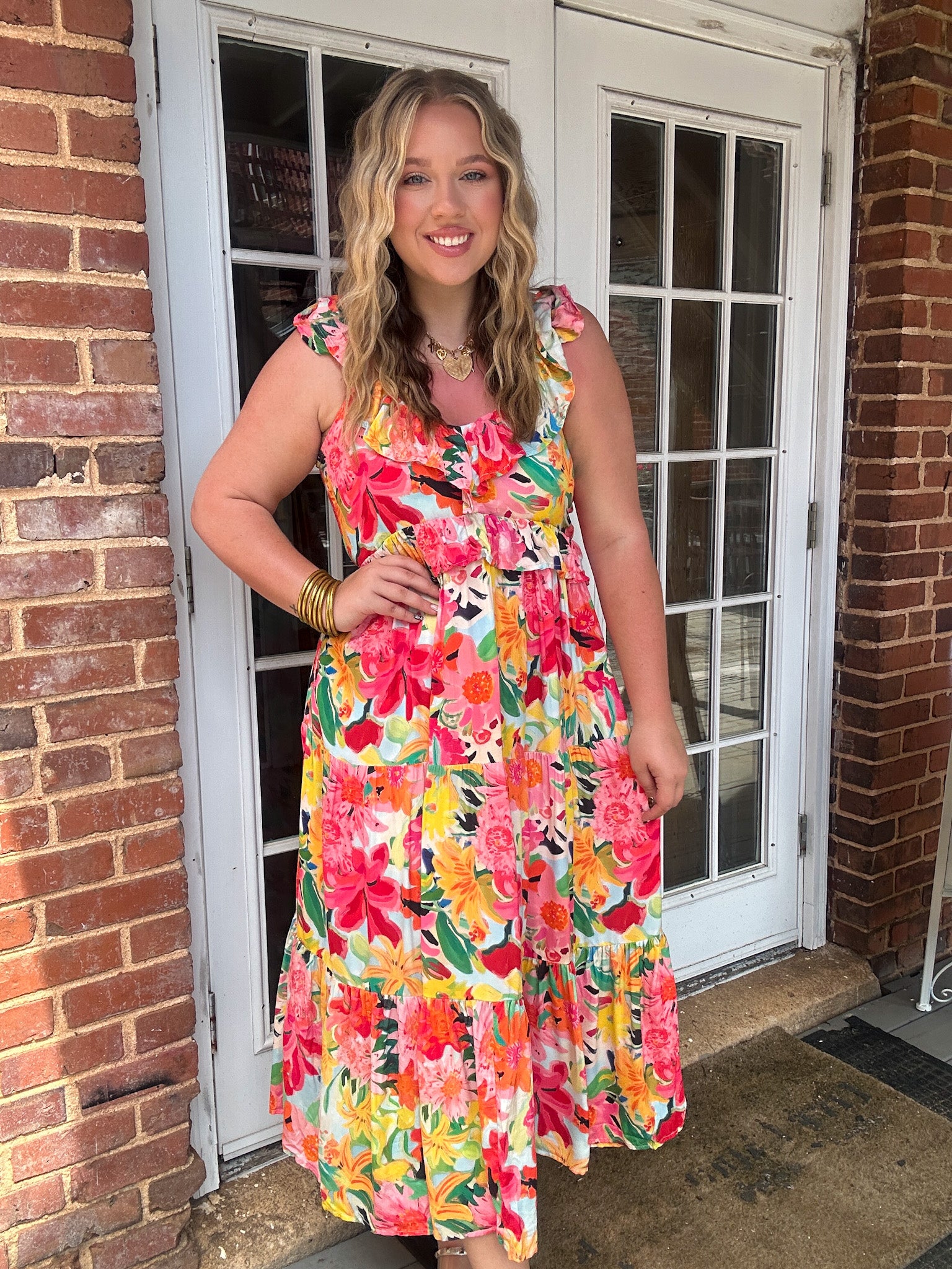 Brunch In Maui Floral Maxi Dress THML Pink/Floral / XL Brunch In Maui Floral Maxi Dress THML Pink/Floral / XL