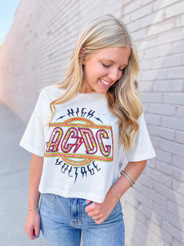 ACDC High Voltage Flower Cropped Graphic Tee