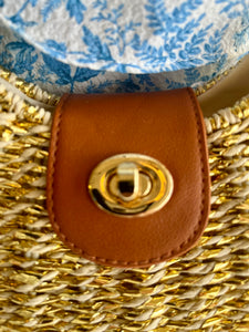 Metallic Half Moon Straw Clutch